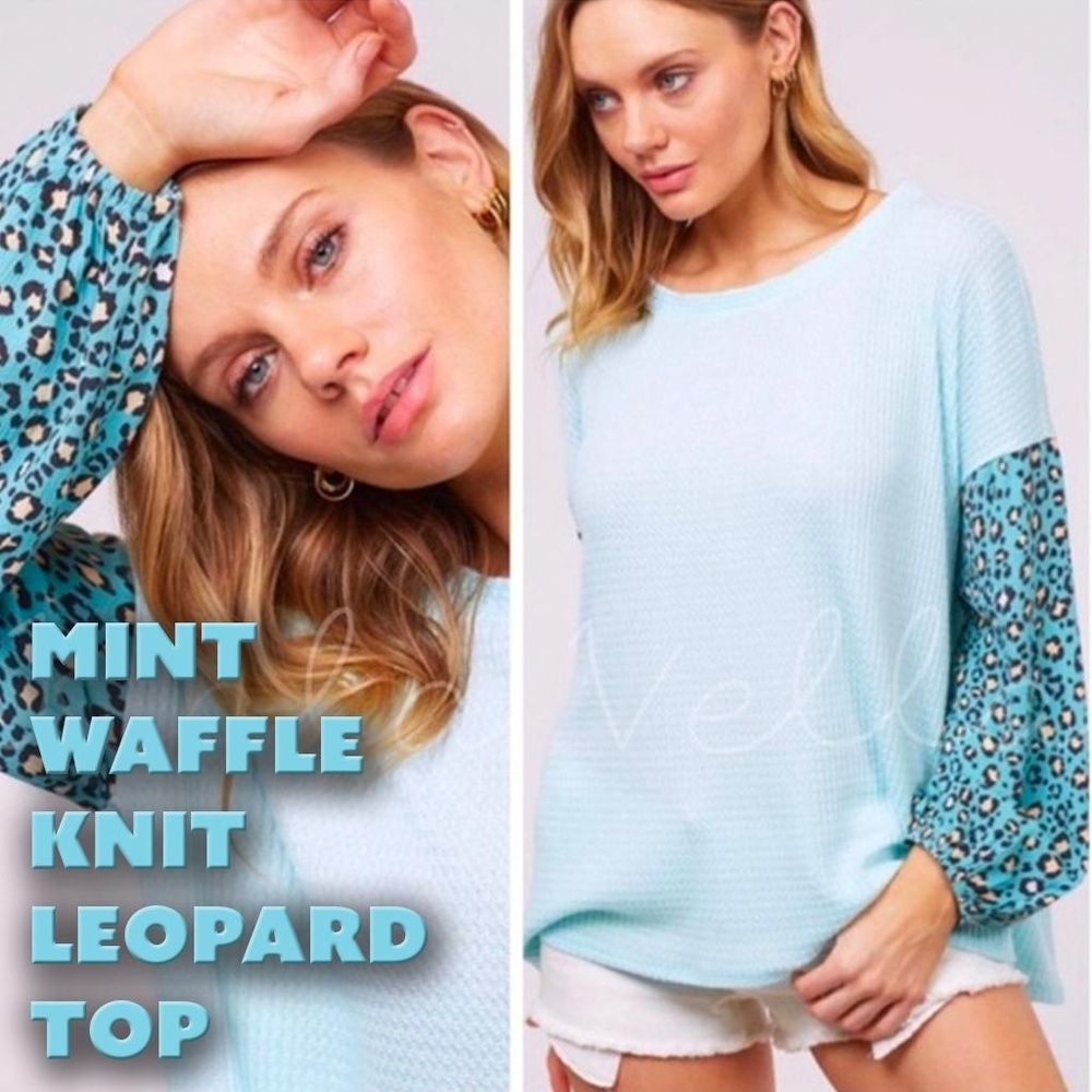KNIT LEOPARD TOP in MINT TEAL COLOR